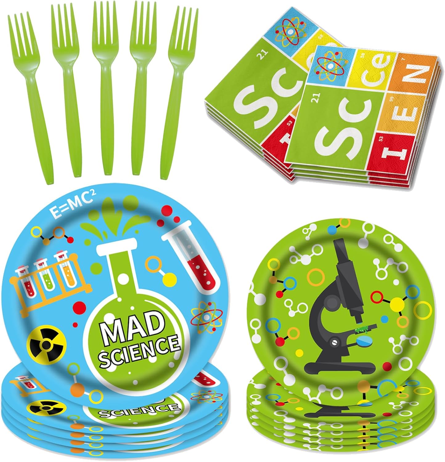 96 Pcs Science Party Decorations Tableware Set for Kids Teens Baby Shower Includes Plates Napkins Forks Chemistry Laboratory Themed Birthday Theme Party Supplies for 24 Guests