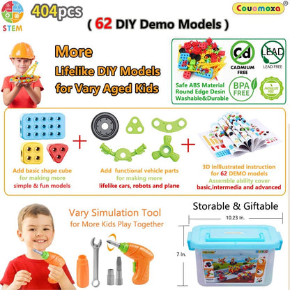 COUOMOXA 404 Pcs Building Toys STEM for Kids: 62 DIY Demo Models Construction Creative Set - Educational Toy for 5 6 7 8 9 10+ Years Old Kids Home School - Birthday Gift for Boys Girls