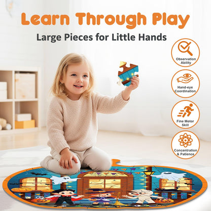 45 Pcs Halloween Floor Puzzle for Kids Age 4-8, Jumbo Pumpkin Jigsaw Puzzles Halloween Boo Basket Gifts Stuffers for Kids Girls Boys