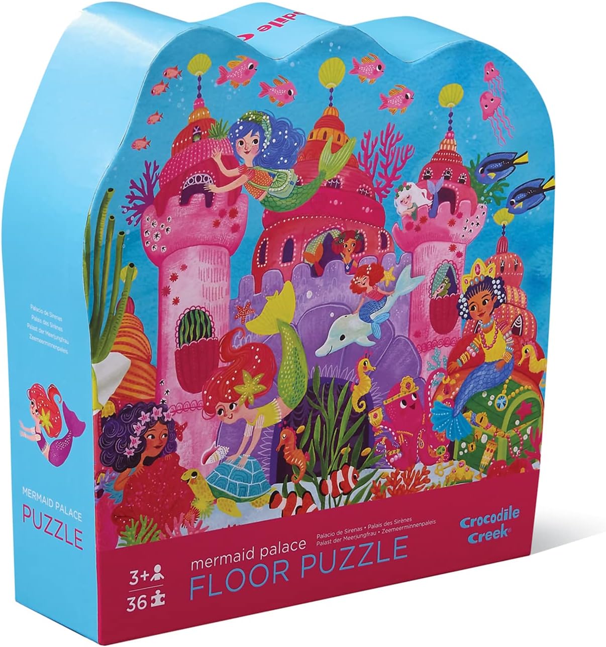Crocodile Creek 36-Piece Jigsaw Floor Puzzle - Shark Reef - for Kids Ages 3-5 - Heavy-Duty Shaped Box for Storage - 24" W x 18" H Finished