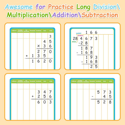 12 Pack Long Division Dry Erase Card Chart,12" x 9" Multiplication Flash Card Math Manipulative Small Whiteboard for Student Teacher 2ND 3RD 4TH Grade Classroom Homeschool Supplies Essential
