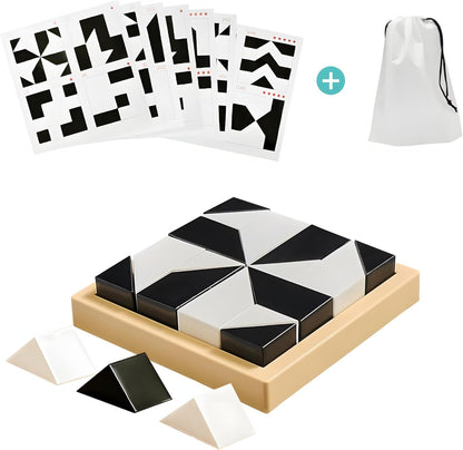 3D Hidden Blocks Puzzle with 120 Challenge Cards - Brain Teaser Logic Game for Kids Adults, Spatial Thinking Montessori Toy with Storage Tray