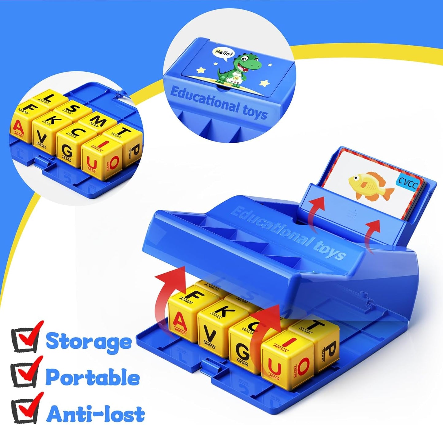 Montessori Matching Letter Game for Kids Ages 3-8 | Educational Learning Spelling Toys with Storage Function | Christmas Birthday Gifts for 3 4 5 6 Year Old Boys & Girls | Larger Blue (50% Bigger)