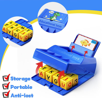 Montessori Matching Letter Game for Kids Ages 3-8 | Educational Learning Spelling Toys with Storage Function | Christmas Birthday Gifts for 3 4 5 6 Year Old Boys & Girls | Larger Blue (50% Bigger)