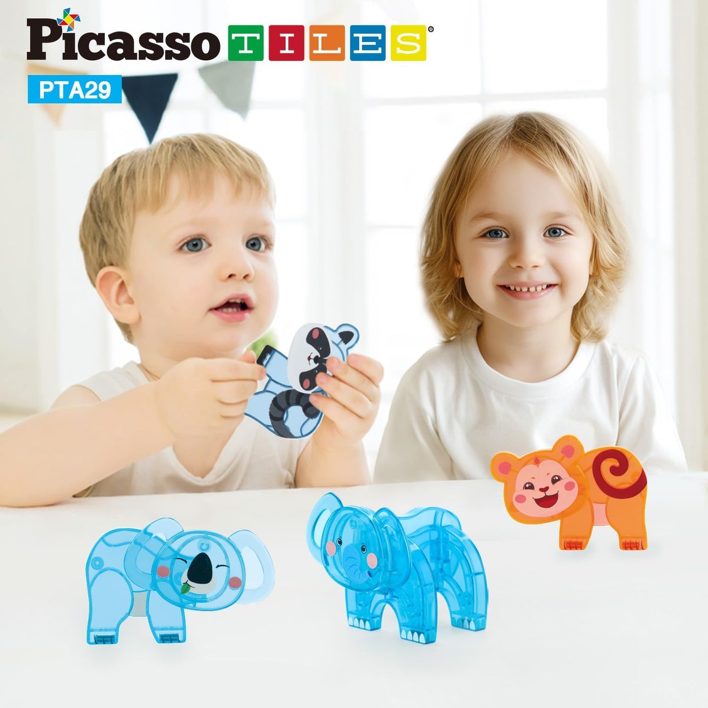 PicassoTiles Magnetic Tile Building Blocks Add On 8 Magnetized Action Figures Construction Vehicles & Zoo Animal Theme Compatible with Magnet Tiles Sets STEM Learning Toy for Boys & Girls Age 3+ PTA21