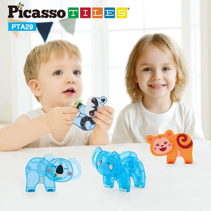 PicassoTiles Magnetic Tile Building Blocks Add On 8 Magnetized Action Figures Construction Vehicles & Zoo Animal Theme Compatible with Magnet Tiles Sets STEM Learning Toy for Boys & Girls Age 3+ PTA21