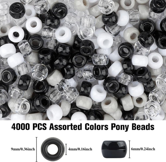 Pony Beads 1100 Pcs,Beads for Jewelry Bracelets Making,Bracelet Bead,Plastic Hair Bead for Braids for Girls for Craft,Gifts for Girls (Multicolored) - Colors A