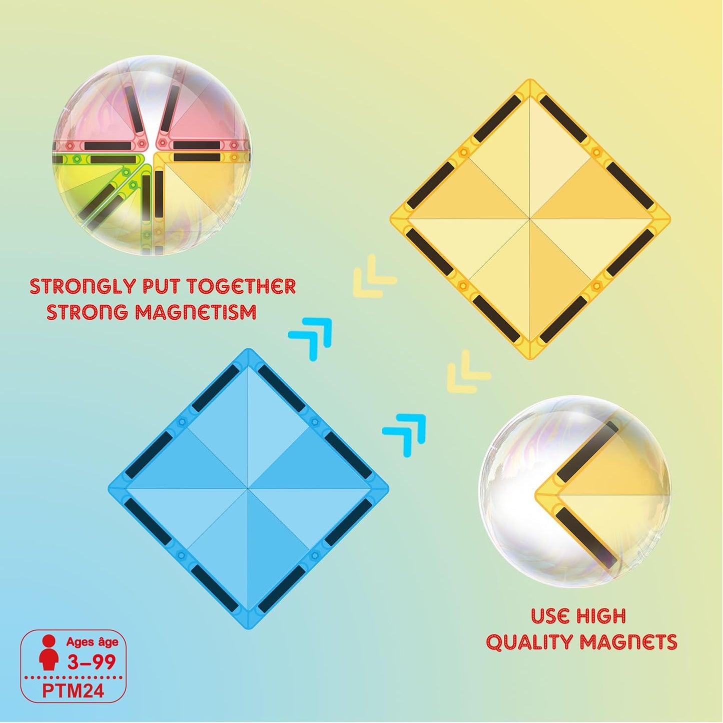 PicassoTiles 40pc Nano Mini Magnetic Tile Construction Building Blocks Travel Toy Set with Storage Case STEM Educational Fun Learning Magnet Tiles Stacking Toys for Toddlers Girls Boys Ages 3+ PN01