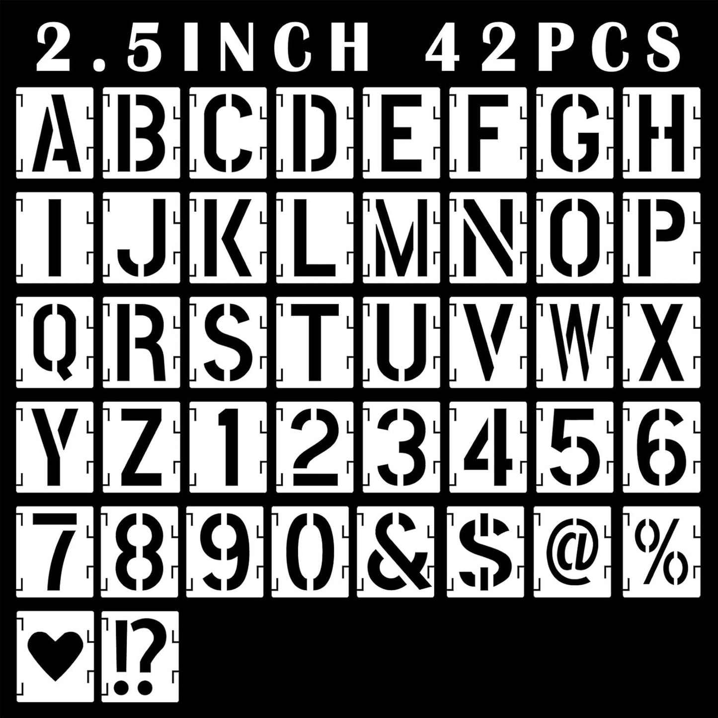 42Pcs Letter Stencils 3 inch, Symbol Numbers Craft Stencils, Reusable Alphabet Templates Interlocking Stencil Kit for Painting on Wood, Wall, Fabric, Rock, Chalkboard, Canvas, Sign, DIY Art Projects