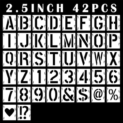 42Pcs Letter Stencils 3 inch, Symbol Numbers Craft Stencils, Reusable Alphabet Templates Interlocking Stencil Kit for Painting on Wood, Wall, Fabric, Rock, Chalkboard, Canvas, Sign, DIY Art Projects