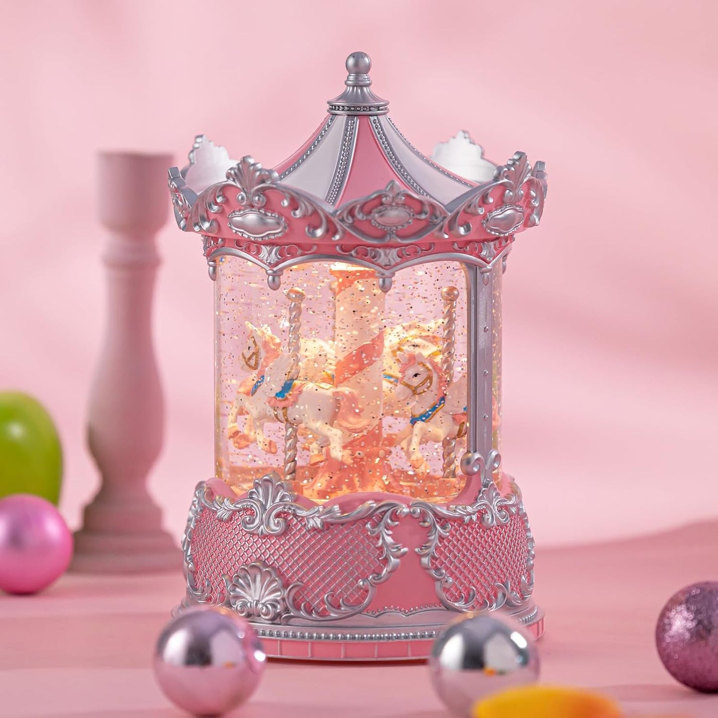 Snow Globe Lantern with Violin Girl – Shatterproof, Glitter Snowglobe 10 Songs Music Box, Led Light, USB or Battery Powered, for Girls Spring Day Gifts Birthday Home Decor Fall Decoration, Silver