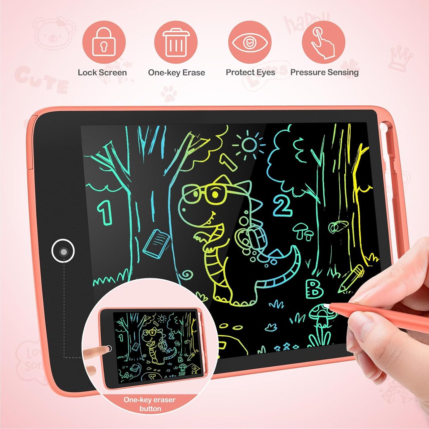 TECJOE 2 Pack LCD Writing Tablet with Fridge Magnets, Doodle Board for Kids Drawing Kitchen Memo, Christmas Stocking Stuffers Birthday Gifts Toys for Boys Girls 8.5 Inch(Blue+Pink)