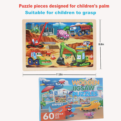 4 Sets of Wooden Puzzles, Each Set has 24 Pieces, Including Castle Unicorn Princess, for Toddlers 3-5, Puzzles for Kids Ages 4-6, Preschool Educational Brain Teaser Toys for Girls 3 4 5 6 Years Old.