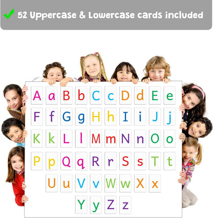 Attractivia Magnetic Big Alphabet ABC Flash Cards - 52 Sturdy Uppercase & Lowercase Large Letters, Black - for Classroom Teachers, Homeschool, ESL, Kids and Adults