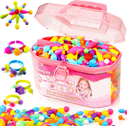 FUNZBO 520+ Snap Pop Beads - Jewelry Making Beads Charms Style Craft Kit, Arts and Crafts for Kids Ages 4-8, Toys for 3 4 5 6 7 Years Old Girls Birthday Gifts Ideas, Bracelet Necklace Ring for Girls