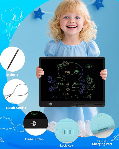 Magnetic LCD Writing Tablet for Fridge, 13 Inch Writing Tablet for Kids, Toddler Drawing Pad, Learning Toys for Boys Girls Ages 3.4.5.6.7.8, Writing Board for to-Do Lists and Family Messages (Blue)