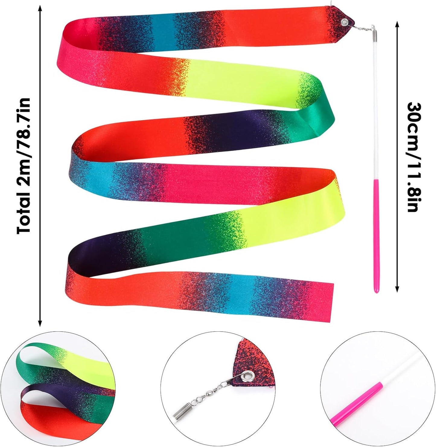 YGEOMER Ribbon Wands, 12pcs Rainbow Gymnastics Ribbons for Kids, Twirling Dance Sticks for Artistic Dancing, Talent Shows & Birthday Party Props