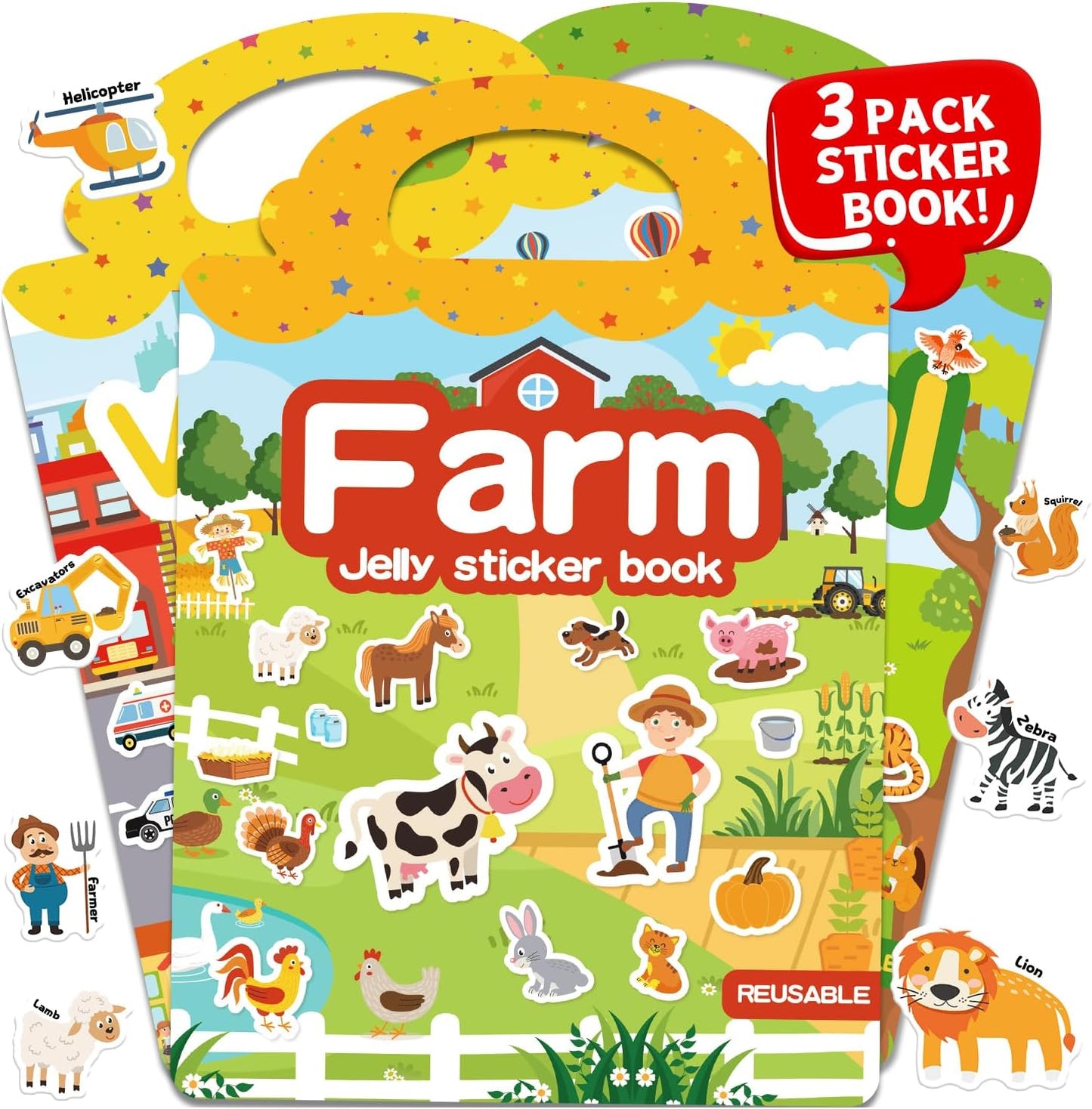 6 Sets Reusable Sticker Book for Toddlers 3-6, Jelly Sticker Books for Toddler, Travel Sticker Activity Toys for Kids 3 4 5 6 Years Old Girls & Boys