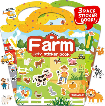 6 Sets Reusable Sticker Book for Toddlers 3-6, Jelly Sticker Books for Toddler, Travel Sticker Activity Toys for Kids 3 4 5 6 Years Old Girls & Boys