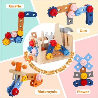 Wooden Kids Tool Set with Electric Screwdrivers, 91PCS Educational STEM Construction Toys, Wooden Tool Bench Montessori Toy Tool Box for 3 4 5 YO Boys & Girls Birthday Gift (91Pcs)