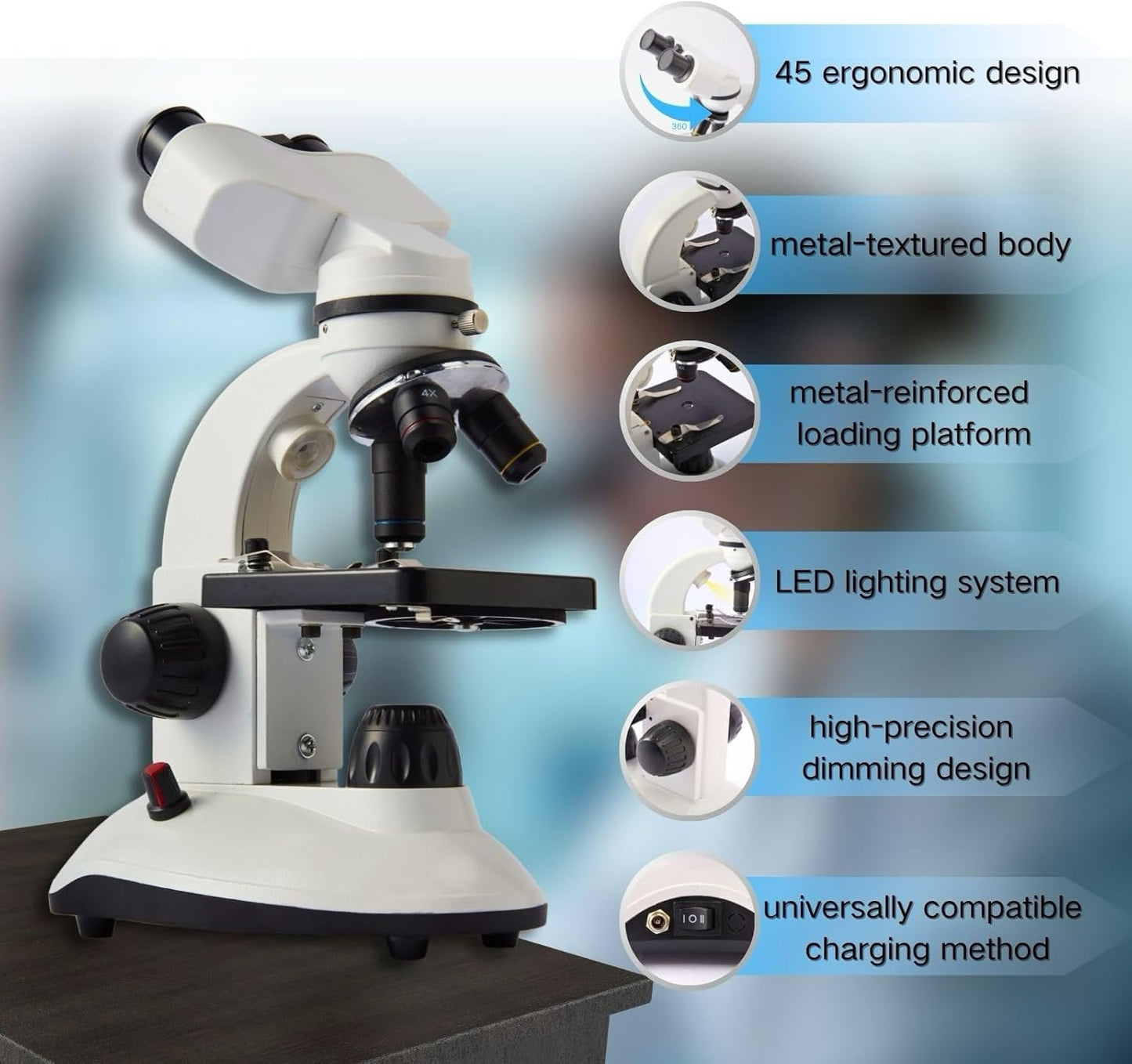 Compound Binocular Microscope for Kids Adults Students,40X-2000X,Microscope Kits for Home Eduaction,Learning Kits(White/Black)