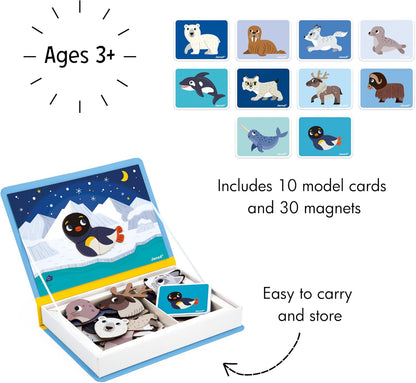 Janod MagnetiBook 41 pc Magnetic Animal Mix and Match Game - Creative Play - Enhances Motor Skills - Develops Dexterity and Coordination - Easy Storage, Educational, Safe