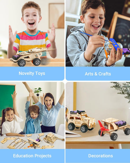 Poraxy STEM Kits for Kids Age 8-10, 5 Set STEM Toys for Boys Age 8-12, Wooden 3D Puzzles Model Car Kits, Science Kit Crafts Building Project, Birthday Gifts for 6 7 8 9 10 11 12 13 Year Old Boys Girls