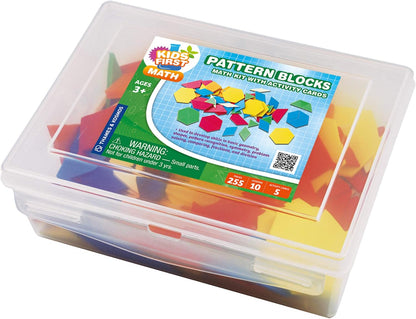 Kids First Math: Pattern Blocks Math Kit w/Activity Cards | 250 Colorful Plastic Geometric Blocks | Explore Geometry, Shapes, Division, Fractions & More | at-Home or Classroom Learning, Ages 3+