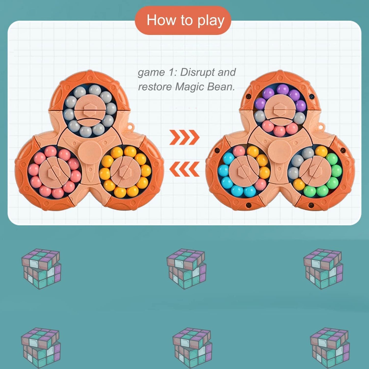 YUDANSI Magic Bean Puzzle Toy, Rotating Magic Bean & Fidget Cube 2-in-1, Rotating Magical Cube Fidgets Gift for Kids Boys Girls Age 3+, 5-7, 8-12, Brain Teaser Fingertip Toys for Teens Adults