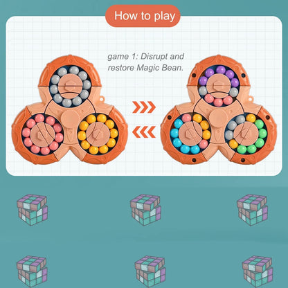 YUDANSI Magic Bean Puzzle Toy, Rotating Magic Bean & Fidget Cube 2-in-1, Rotating Magical Cube Fidgets Gift for Kids Boys Girls Age 3+, 5-7, 8-12, Brain Teaser Fingertip Toys for Teens Adults