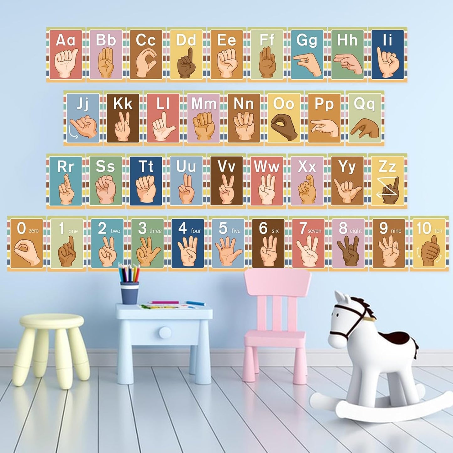 Sign Language Bulletin Board Alphabet - 37 ASL Alphabet Learning ABC Alphabet Poster Classroom Decorative Card Set Kindergarten/Elementary/Homeschool Supplies