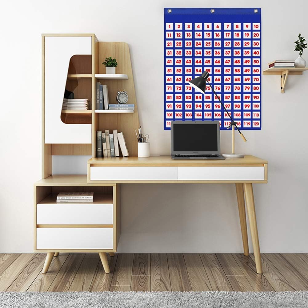 Eamay Hundreds Pocket Chart with 130 Number Cards, Number 1-100 Board Pocket Chart for Teacher Lessons in a Classroom or for Use at Home (100 Pockets)
