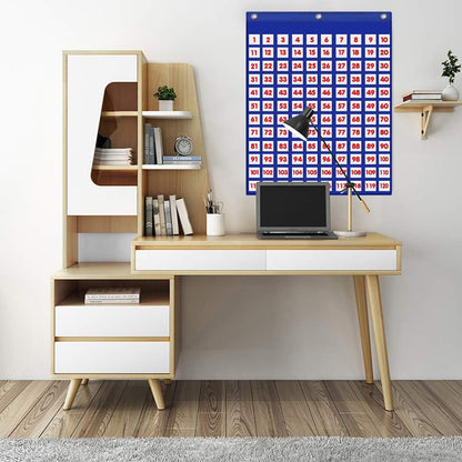 Eamay Hundreds Pocket Chart with 130 Number Cards, Number 1-100 Board Pocket Chart for Teacher Lessons in a Classroom or for Use at Home (100 Pockets)