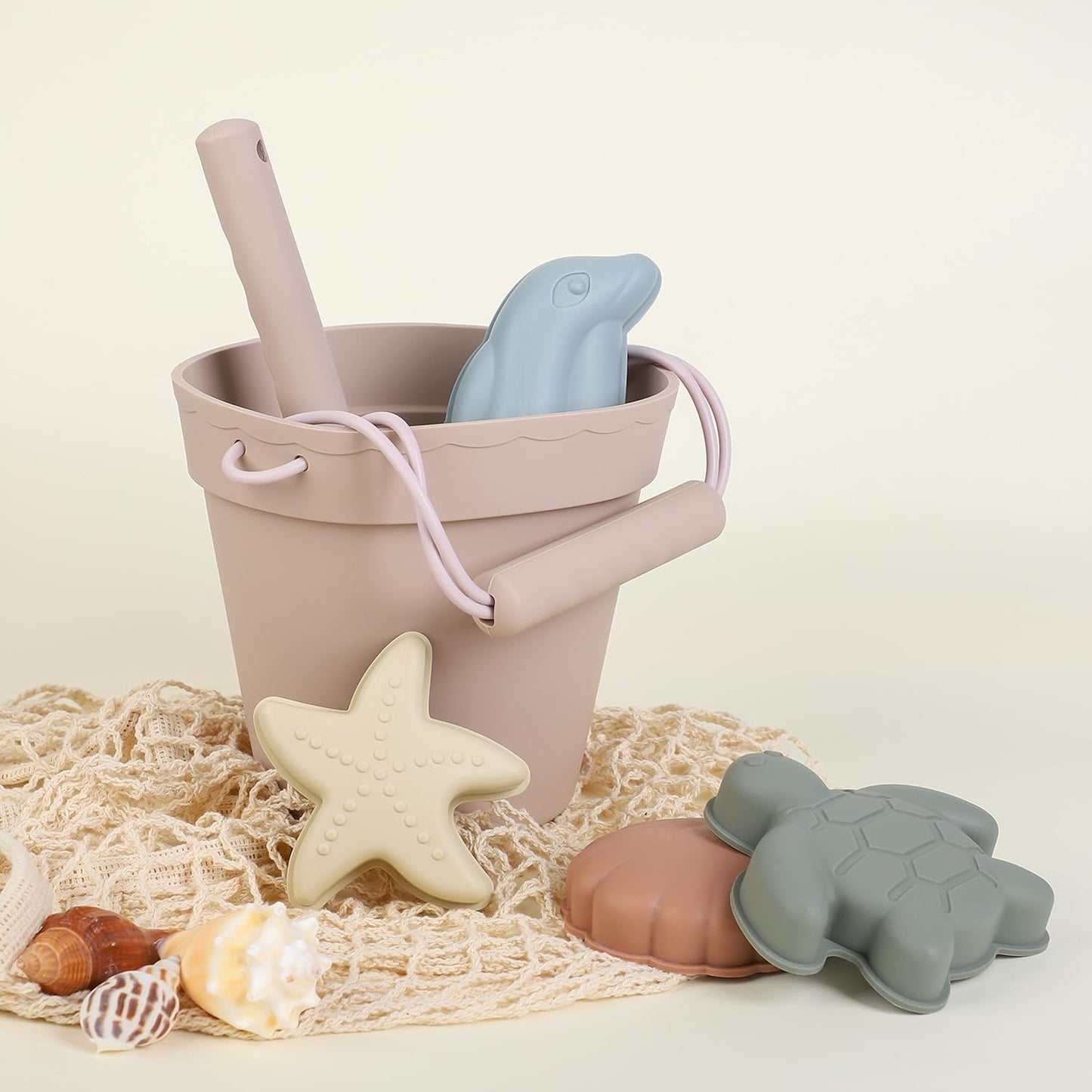 BLUE GINKGO Silicone Beach Toys - Modern Baby | Travel Friendly Toys Set | Silicone Bucket, Shovel, 4 Sand Molds, Beach Bag | Sand Toys for Toddlers, Kids - Yellow