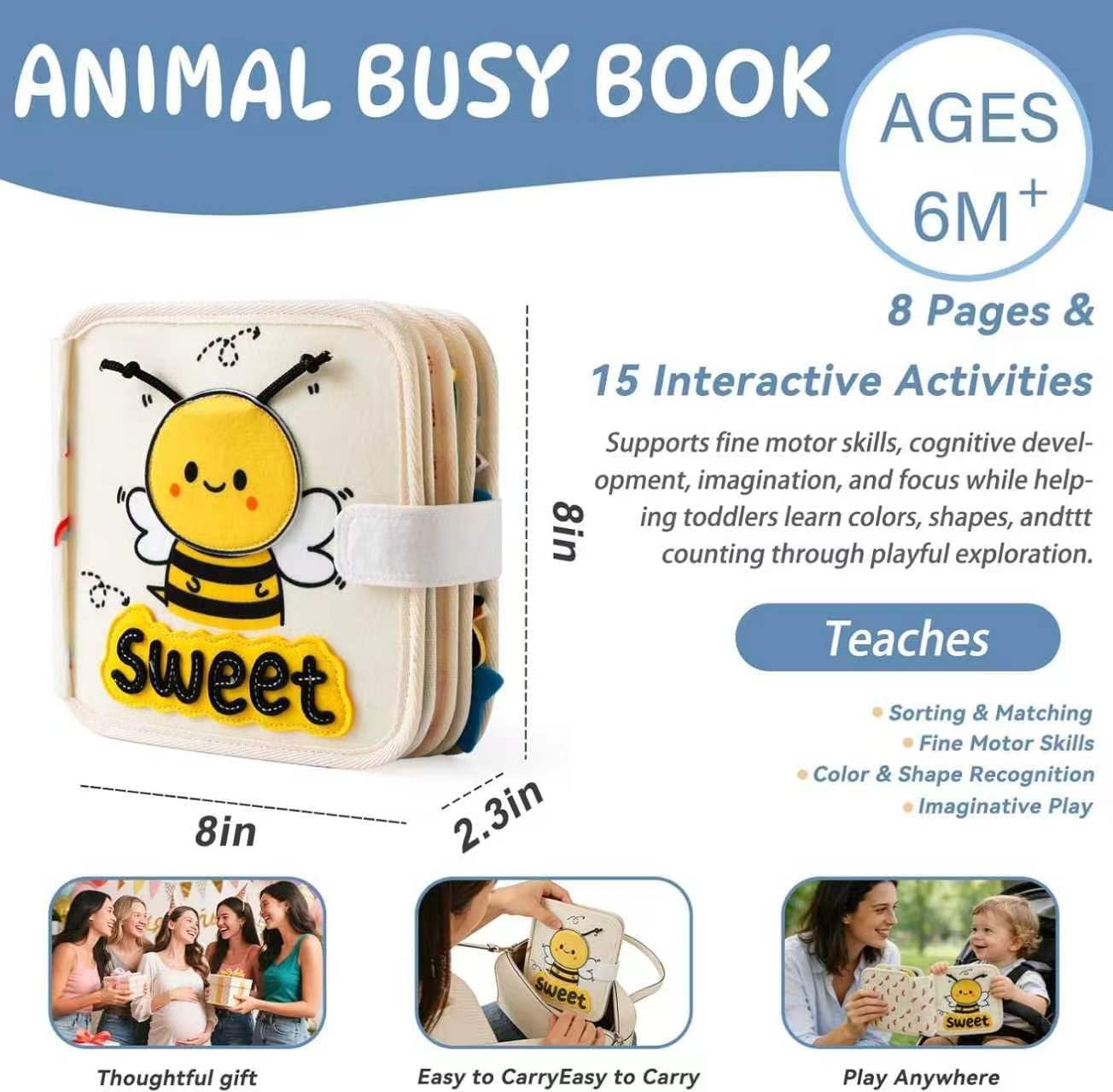 GOODMOM Busy Book for Toddlers Age 1-3 - Interactive Quiet Felt Activity Book, Travel Toys for Kids,Learning Toys, Fine Motor Skills, Color Shape Recognition,