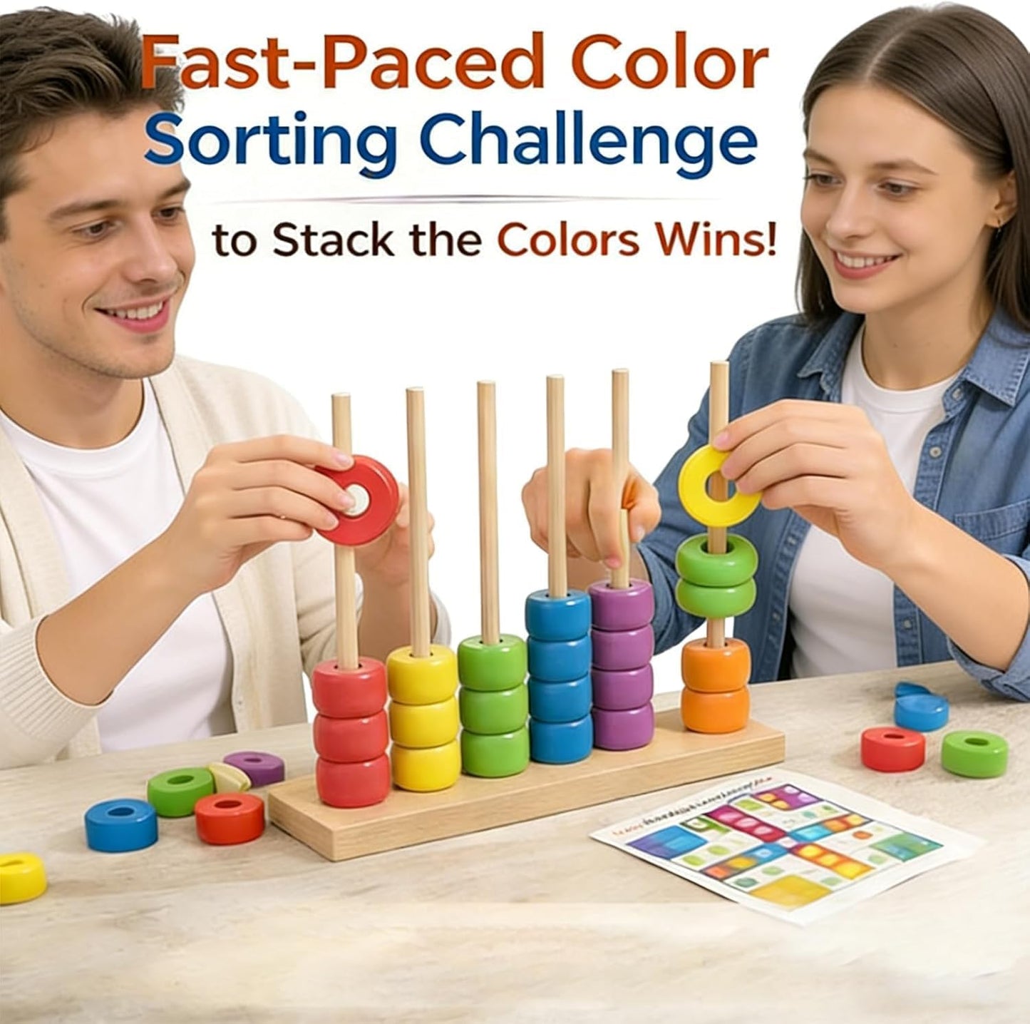 Color Matching Stacking Puzzle Game, Fast Pattern Challenge Ring Stack Puzzle for 2 Players| Competitive Tabletop Brain Teaser for Family Game Night