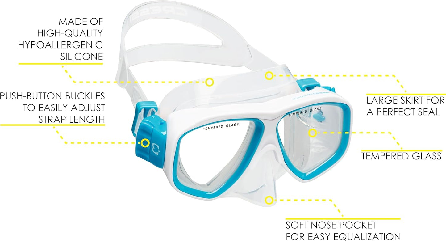 Cressi Junior Snorkel Kit for Kids Ages 3 to 8 - Mask + Dry Snorkel + Adjustable Fins + Net Bag – Rocks Kids Set