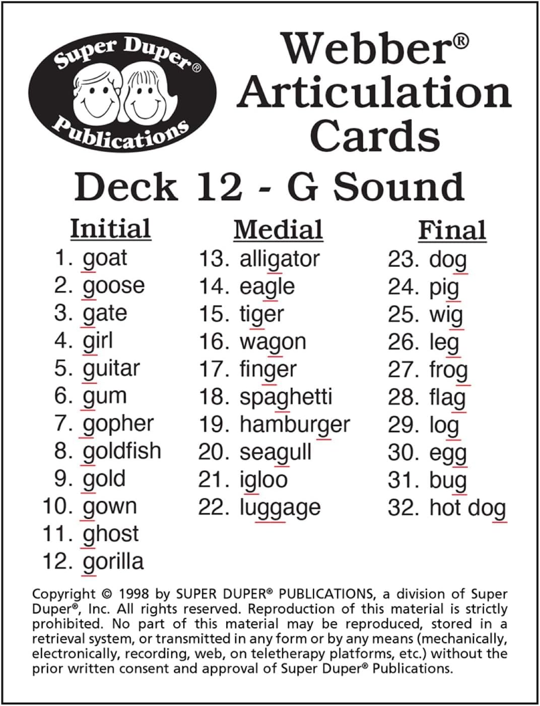 Super Duper Publications | Articulation G Sound Fun Deck | Vocabulary and Language Development Flash Cards | Educational Learning Materials for Children