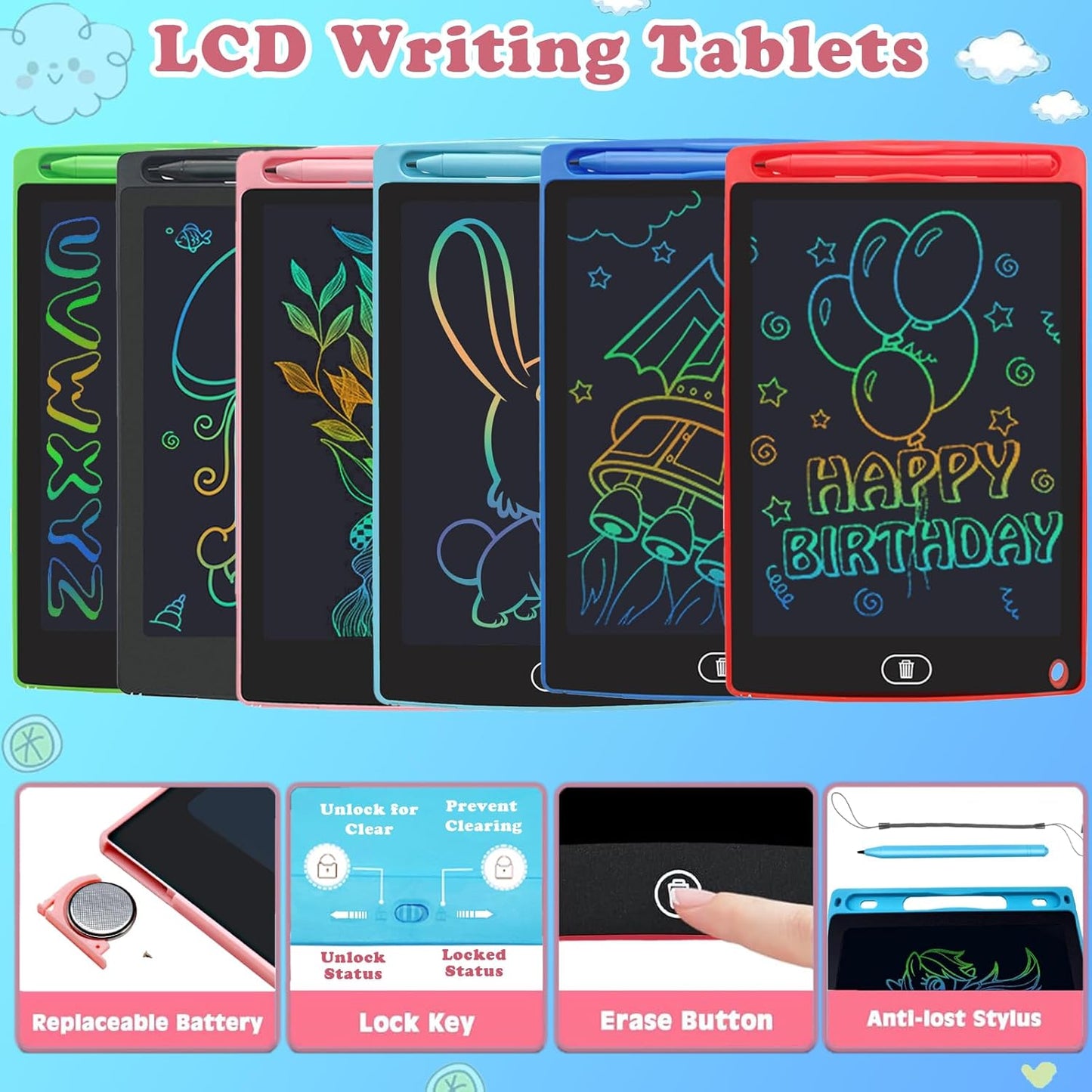 6 Pack LCD Writing Tablet for Kids Toys 8.5 Inch Colorful Doodle Board Bulk, Eye-Protection Drawing Pad Toddler Travel Essentials Toys for 3-8 Year Old Boys Girls, Birthday Xmas Gifts