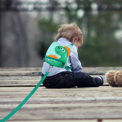 3 in 1 Toddler Harness Leash + Baby Anti Lost Wrist Link, Accmor Cute Dinosaur Child Safety Harness Tether, Kids Walking Wristband Assistant Strap Belt for Parent Boys Outdoor Activity (Black)