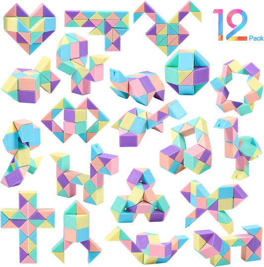 24 Pack Magic Snake Cube Fidget Toys for Kids - 24 Blocks Rainbow Twist Puzzle, Party Favors, Classroom Prizes, Birthday Goodie Bag Fillers, Stress Relief Sensory Toys