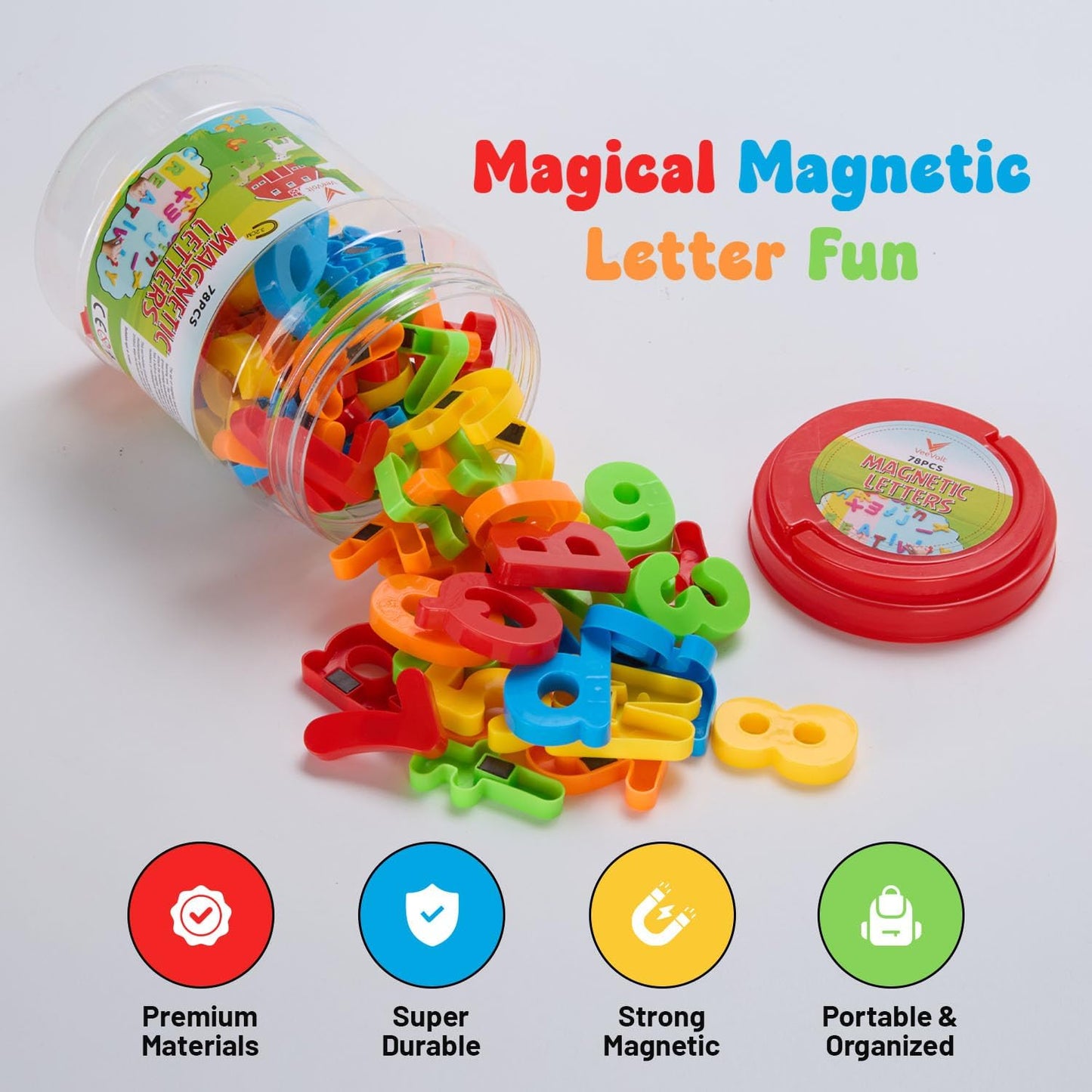 JoyLearn 78 Pieces Magnetic Letters and Numbers Alphabet Fridge Magnets ABC 123 Colorful Plastic Uppercase Lowercase Educational Toy Set with Math Symbols for Kids (78 PCS)