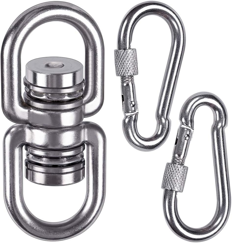SELEWARE Silent Bearing Swing Swivel, 360° Rotational Device Hanging Accessory with Removeable Buckle for Tree Swing, Hammock Chair, Climbing Rope, Yoga, Kids Swing Swivel 1200LB Capacity, 2 Pack