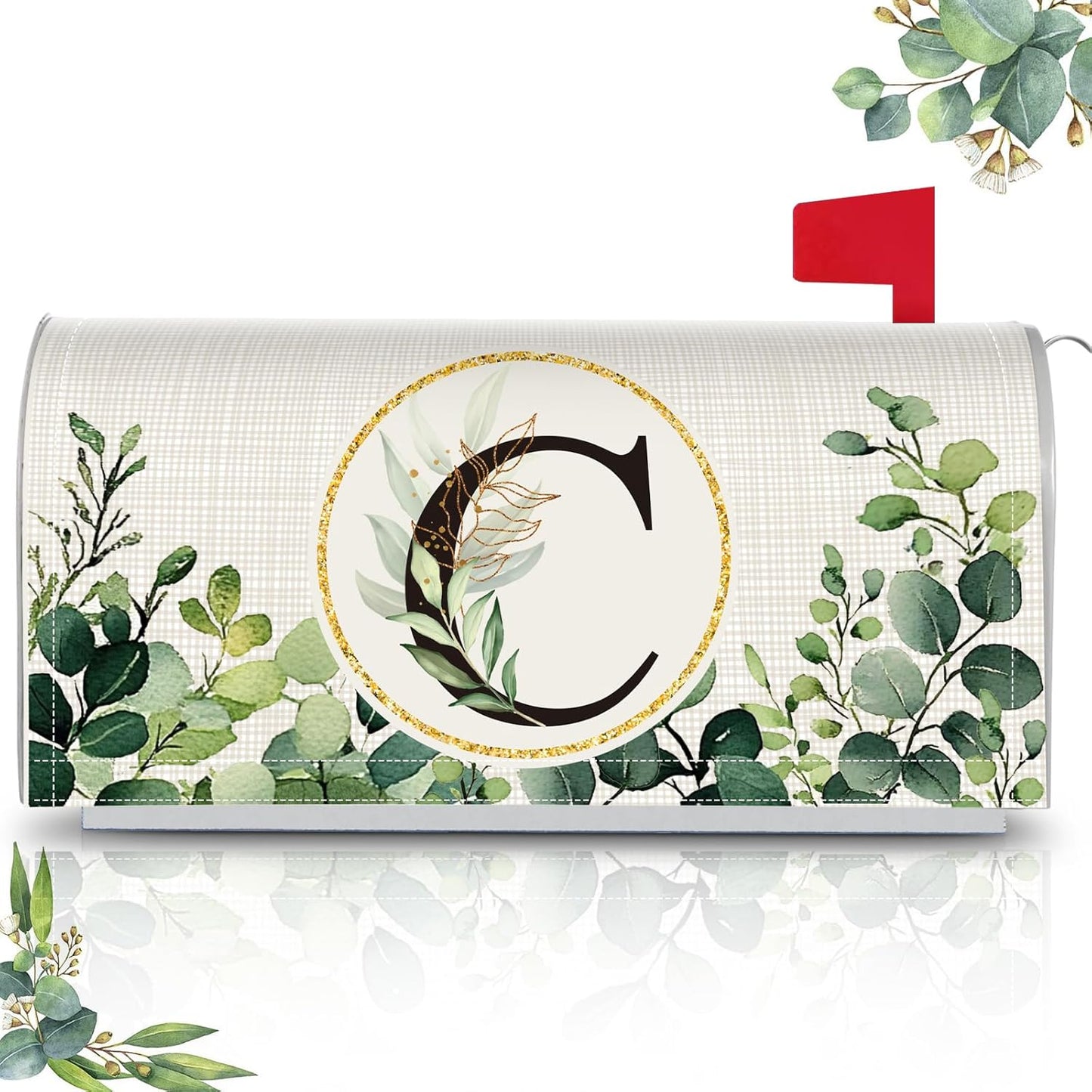 Tiamon Monogrammed L Mailbox Covers Magnetic Eucalyptus Welcome Letter Box Wrap Standard Size 21x18 Inch Spring Summer Leaves Mailbox Decor Eucalyptus Letter Numbers Decoration for Outdoor Garden Yard