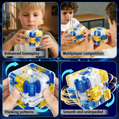 3D Rolling Ball Maze Cube, Large Labyrinth 3D Puzzle Marble Maze Cube, Brain Teaser Game, Educational Learning Sensory Toys Gift for 3+ Age Kids Adults, Logical Thinking, Family Board Games Blue 2.7"