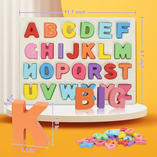 Kairsya Alphabet Puzzle - montessori Wooden Puzzles for Toddlers 1-5 | abc Alphabet Puzzles Learning Toys for toddlers toddler learning toys Preschool Educational Gift for kids Lowercase Letter Puzzle