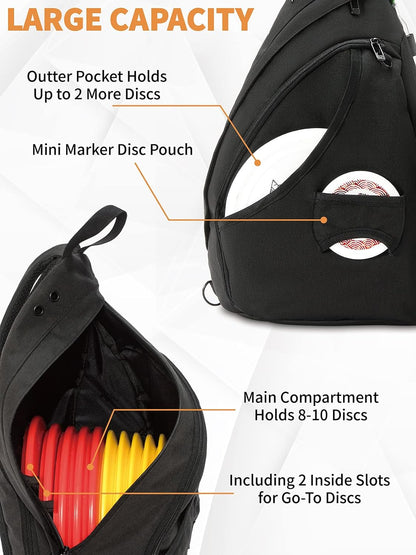 MOYAQI Disc Golf Bag with Retriever Holder and Storage Pockets, Disc Golf Backpack with 8-10 Disc Capacity, Padded Adjustable Strap and Back Panel, Lightweight and Durable