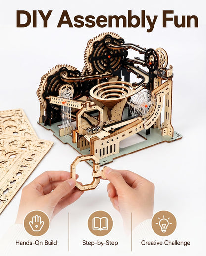 3D Wooden Puzzles Marble Run Chain Kit, Wood Creative Mechanical Puzzles Assembly Model Building Kits to Build for Adults & Kids, DIY Wooden Puzzle Hobbies Toys for Adults &Teens Gifts