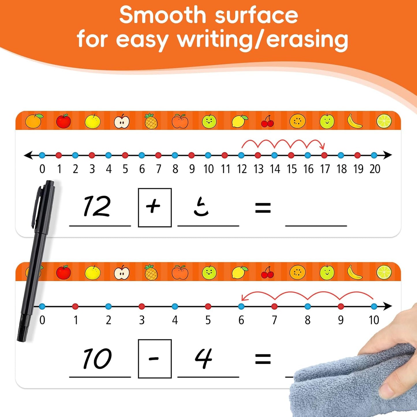 30 Packs Number Line Dry Erase Boards Cards, Double-Sided Writable & Erasable, 0-10 on One Side and 0-20 on the Other Side, Math Learning White Board Tool for Students, Classroom and Home (12” x 4”)