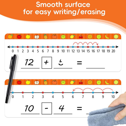 30 Packs Number Line Dry Erase Boards Cards, Double-Sided Writable & Erasable, 0-10 on One Side and 0-20 on the Other Side, Math Learning White Board Tool for Students, Classroom and Home (12” x 4”)